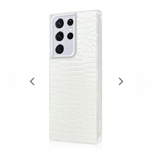 Samsung Galaxy S22 Ultra White Crocodile Faux Leather SQUARE Case - Flaunt